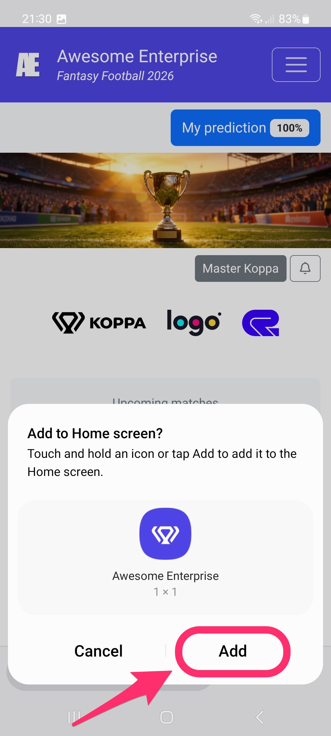 Confirmation Ajouter à l’écran d’accueil dans Firefox sur Android